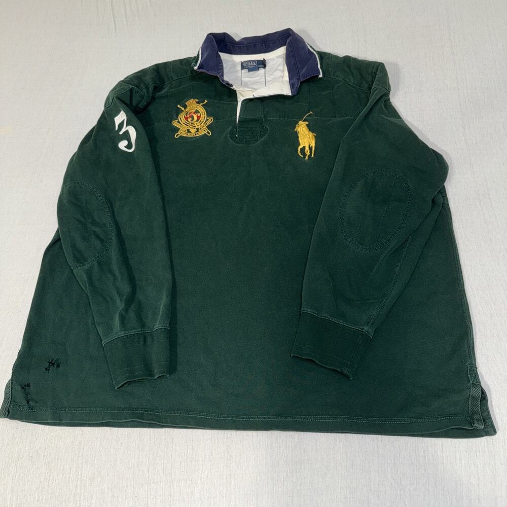 Ralph Lauren RL Polo County Riders Jockey Club rugby shirt Green Damaged 3XLT